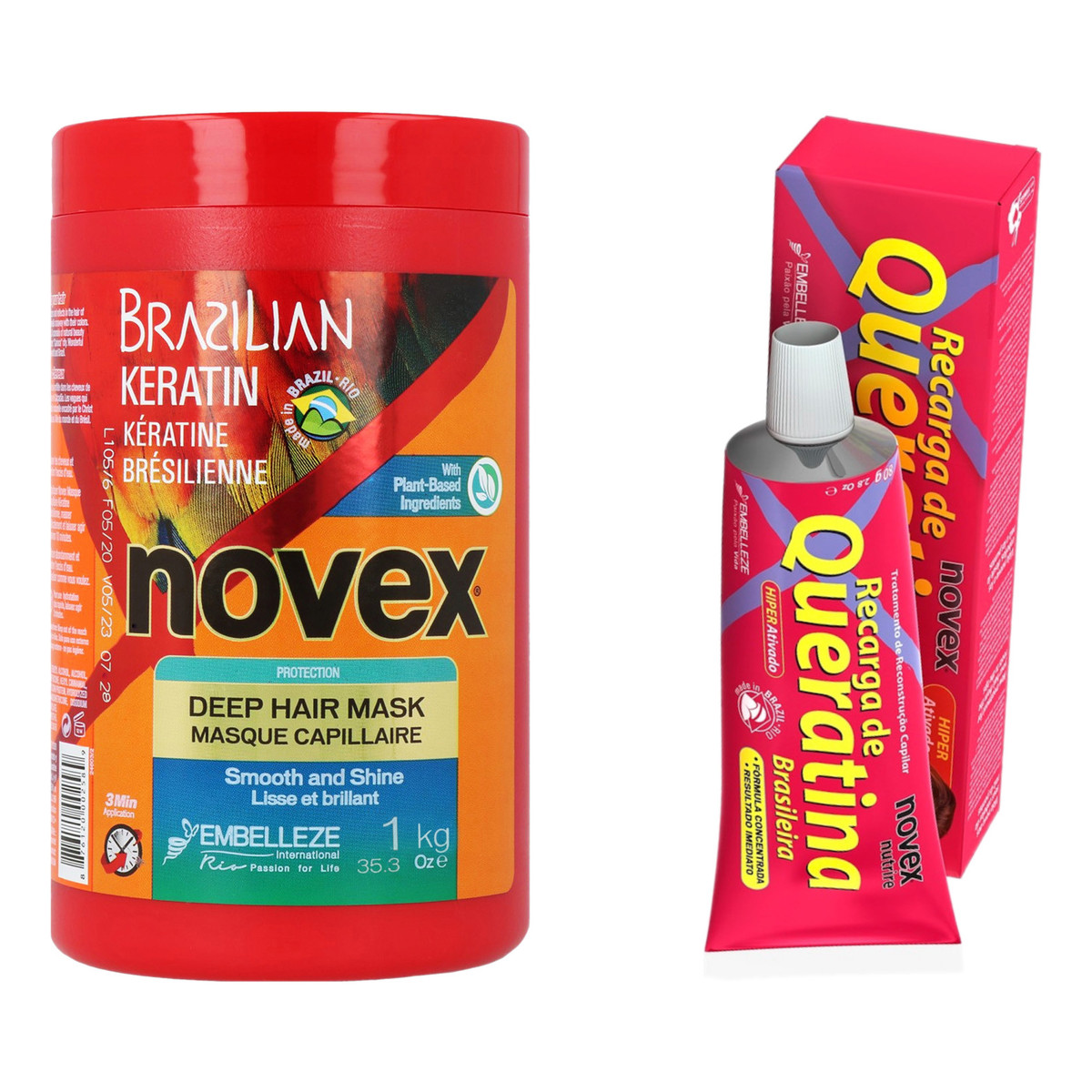 Novex Brazilian Keratin Recharge Krem stylizujący z keratyną 80g + Maska 1000 g