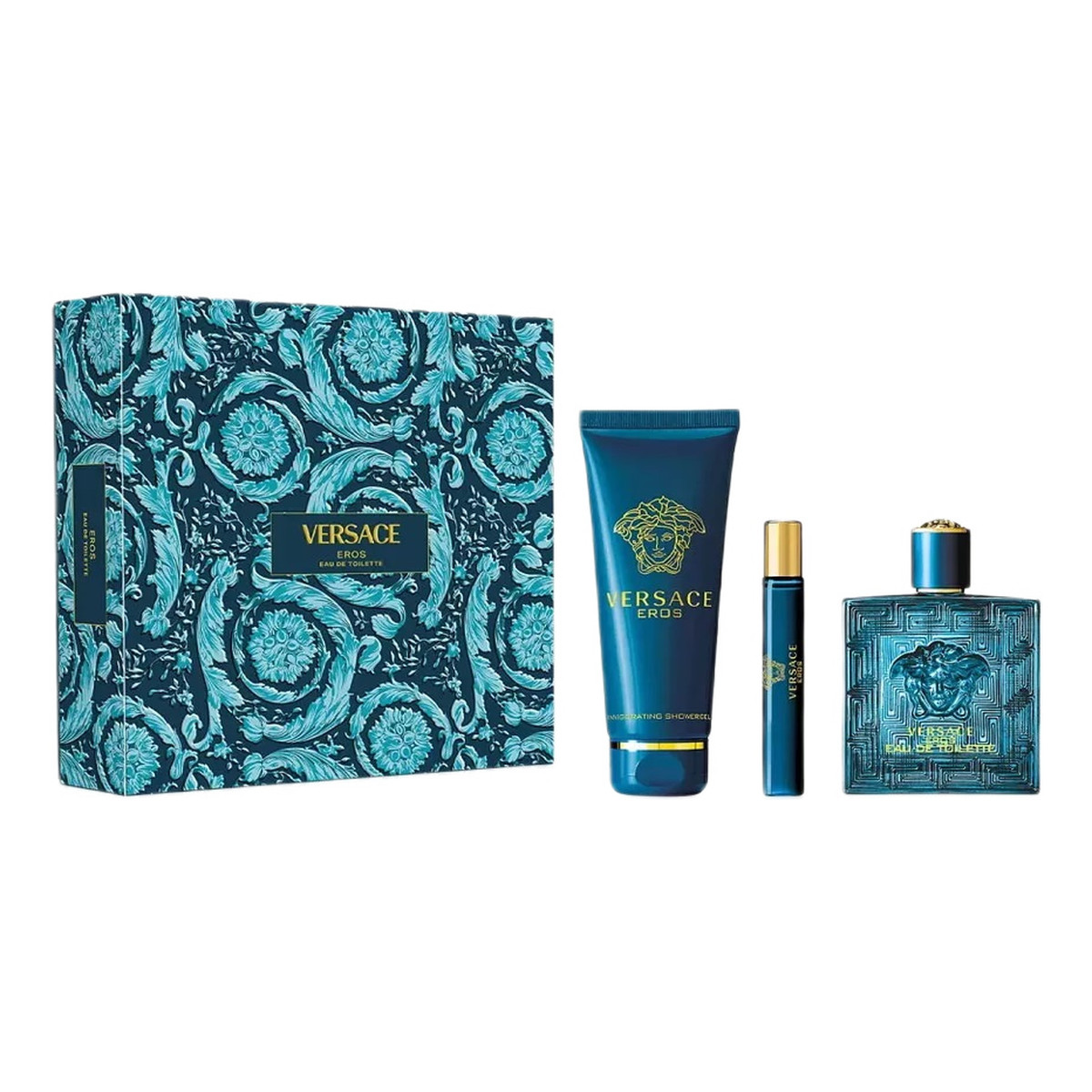 Versace Eros Zestaw woda toaletowa spray 100ml + woda toaletowa spray 10ml + żel pod prysznic 150ml