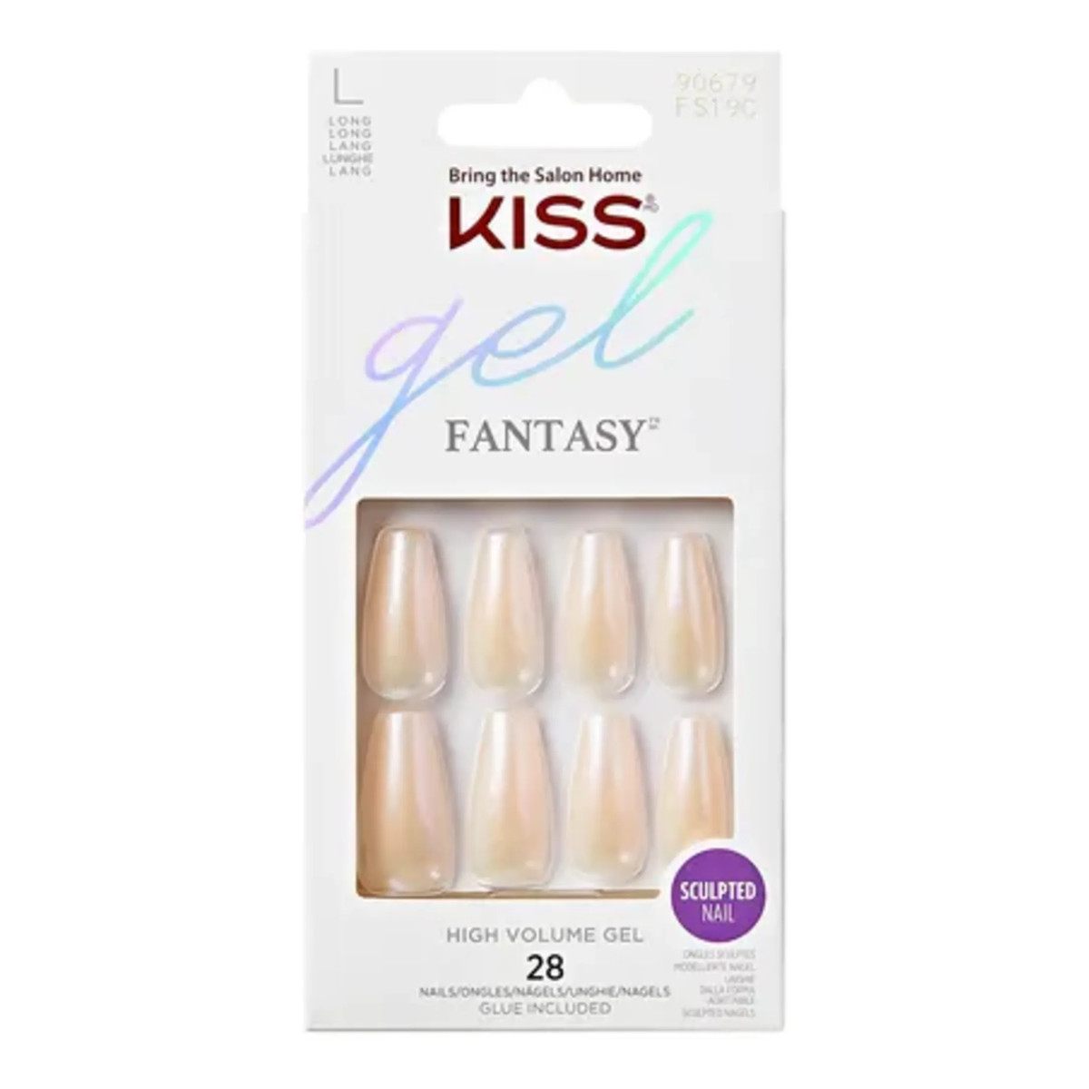 Kiss Sztuczne paznokcie na klej Gel Fantasy Sculpted, Pearl, Long Length, Coffin Shape