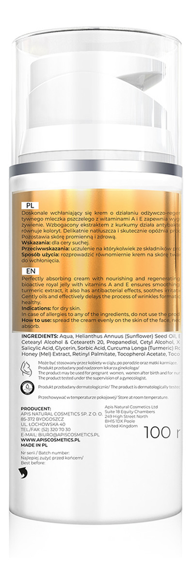 Regenerujący krem z mleczkiem pszczelimi witaminami A,E