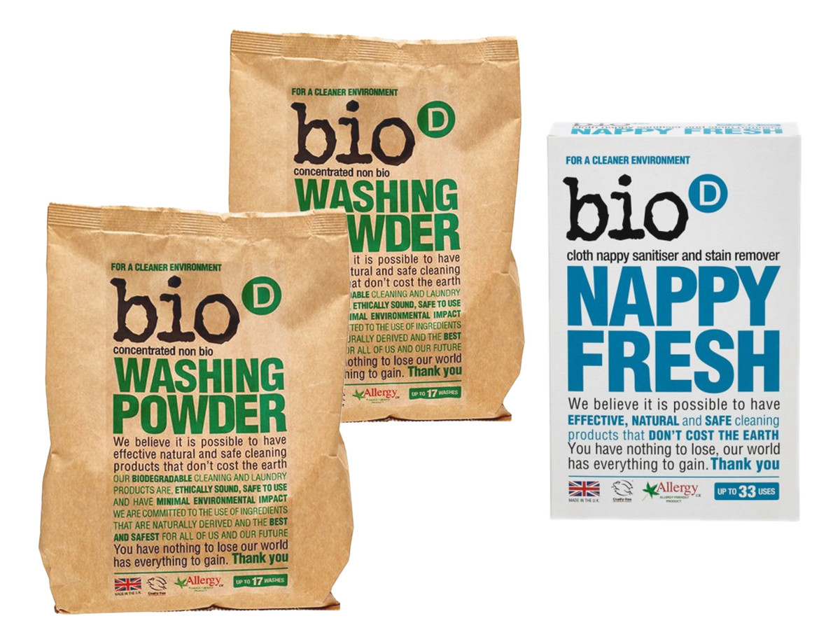 Skoncentrowany hipoalergiczny niebiologiczny proszek do prania 2x1kg + Nappy Fresh 0,5kg