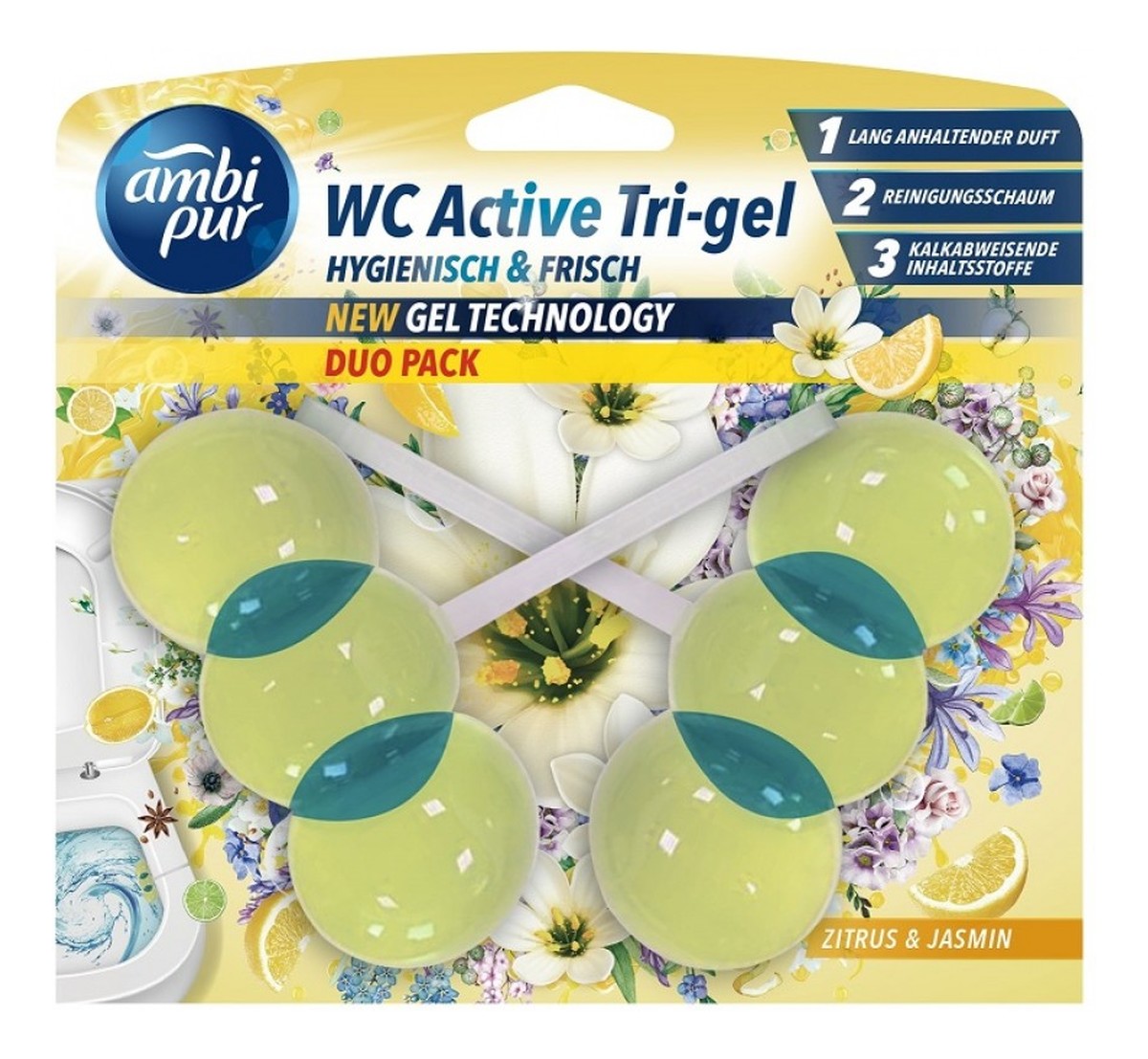 Kostka do WC Active Tri-Gel Citrus & Jasmin`