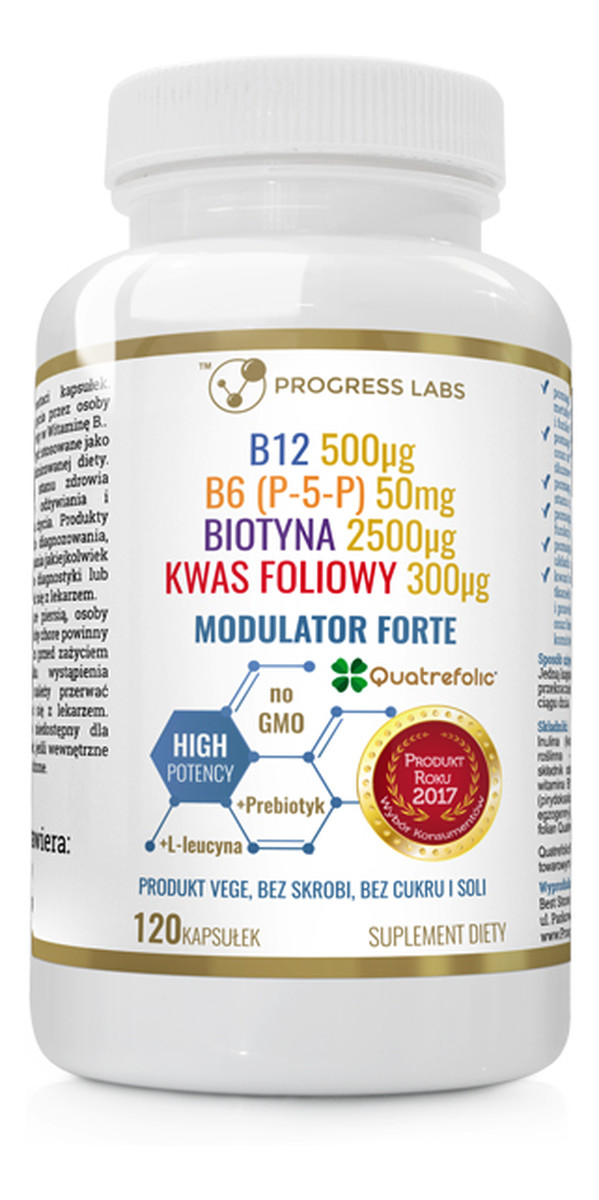 Modulator homocysteiny witamina b6 p-5-p. b7 biotyna. b9 aktywny kwas foliowy. b12 metylokobalamina suplement diety 120 kapsułek