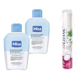 Dwufazowy Płyn Do Demakijażu 2x125ml + Cleanic Płatki kosmetyczne 120szt.