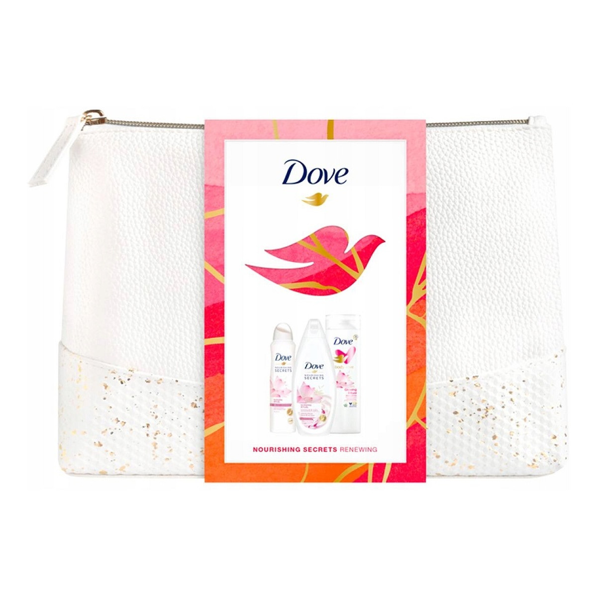 Dove Nourishing Secrets Renewing Zestaw żel pod prysznic 250ml + balsam do ciała 250ml + antyperspirant spray 150ml + kosmetyczka