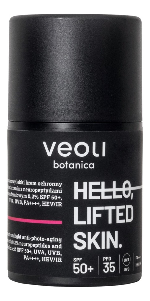 Krem ochronny przeciw fotostarzeniu z neuropeptydami 0.2% i kwasem ferulowym 0.2% spf50+