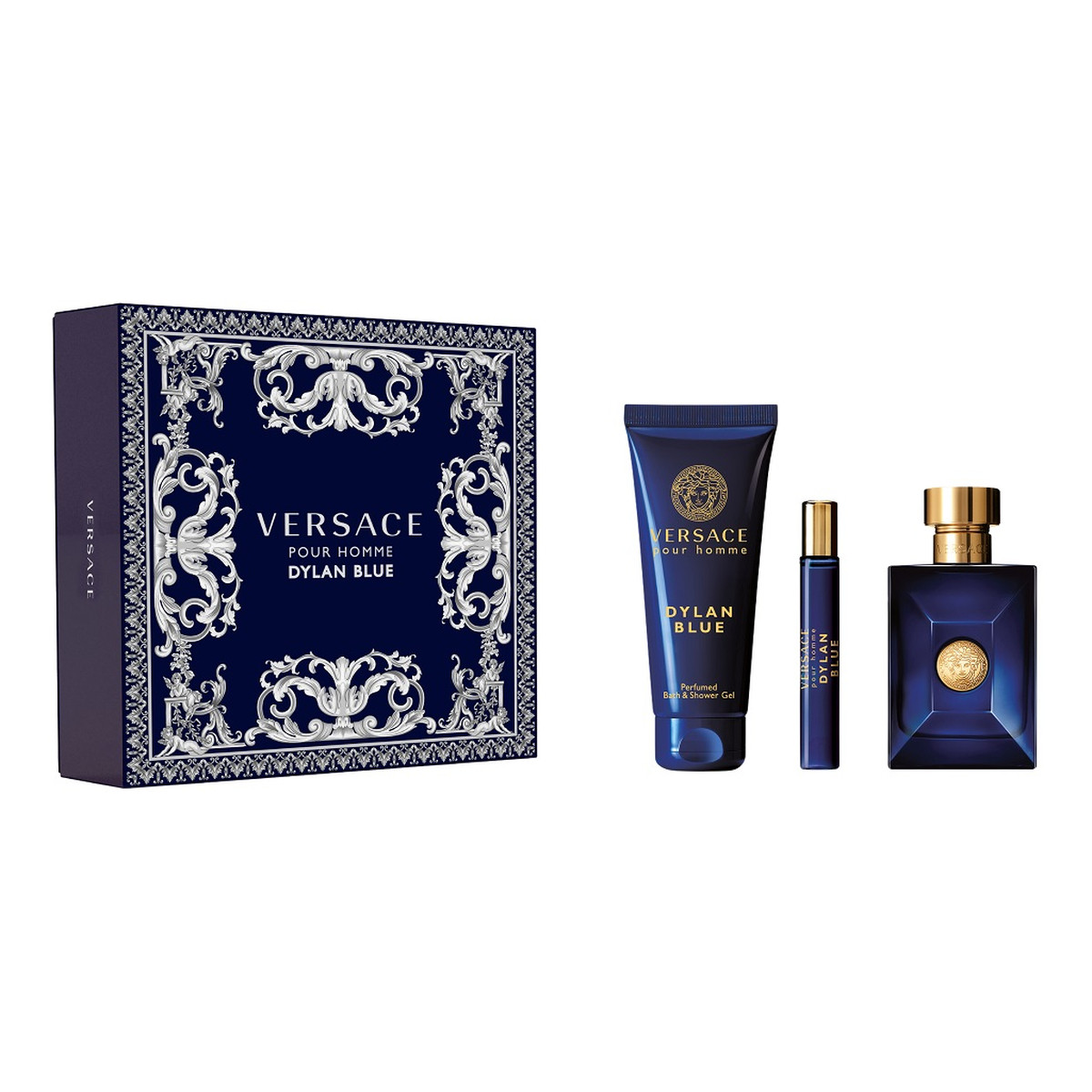 Versace Pour Homme Dylan Blue Zestaw woda toaletowa spray 100ml + miniatura wody toaletowej spray 10ml + żel pod prysznic 150ml