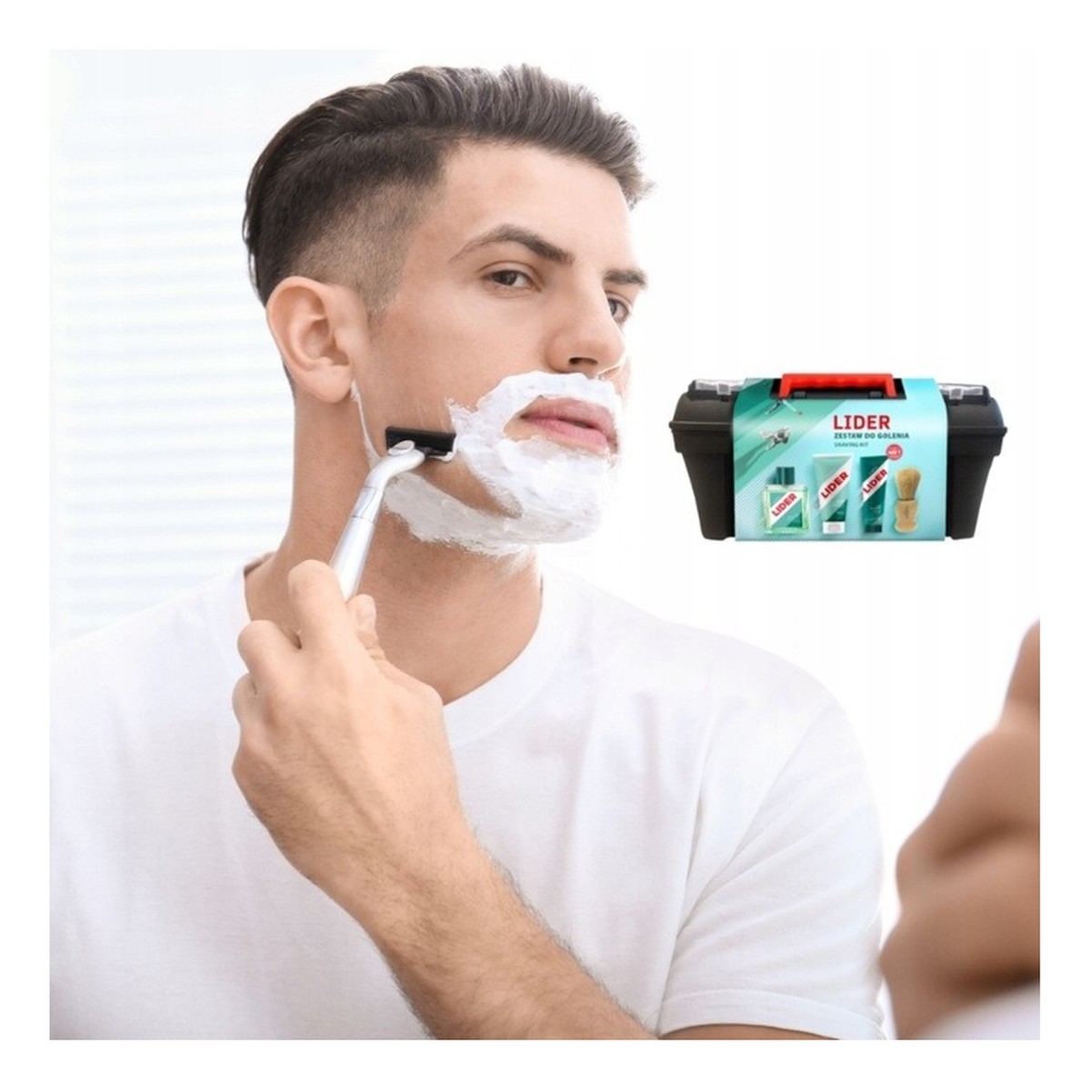 Lider Zestaw prezentowy dla mężczyzny Pędzel do golenia + Krem do golenia + Płyn po goleniu + Balsam po goleniu