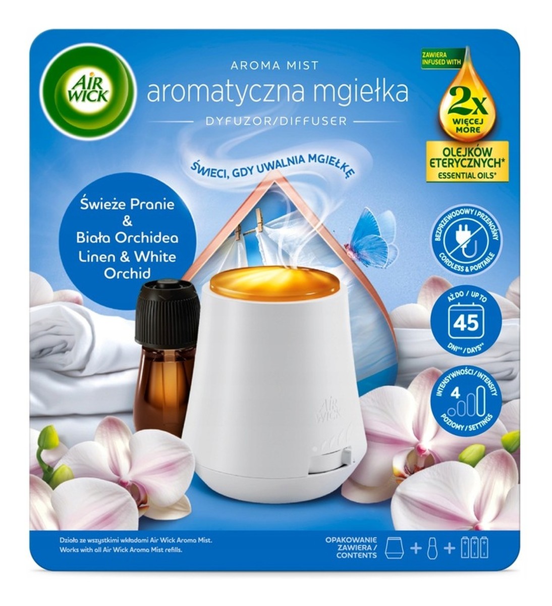 Mgiełka z olejkami komplet Świeże Pranie & Biała Orchidea