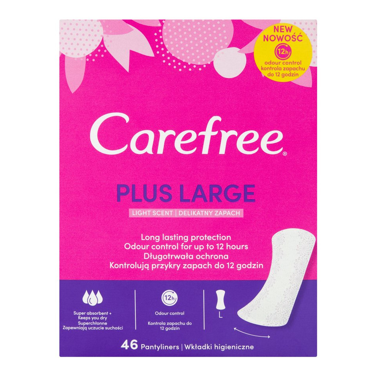 Carefree Plus Large Wkładki higieniczne delikatny zapach 46 sztuk