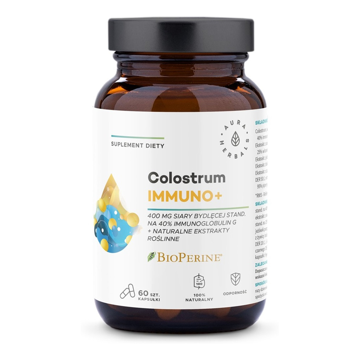 Aura Herbals Colostrum immuno + bioperine suplement diety 60 kapsułek