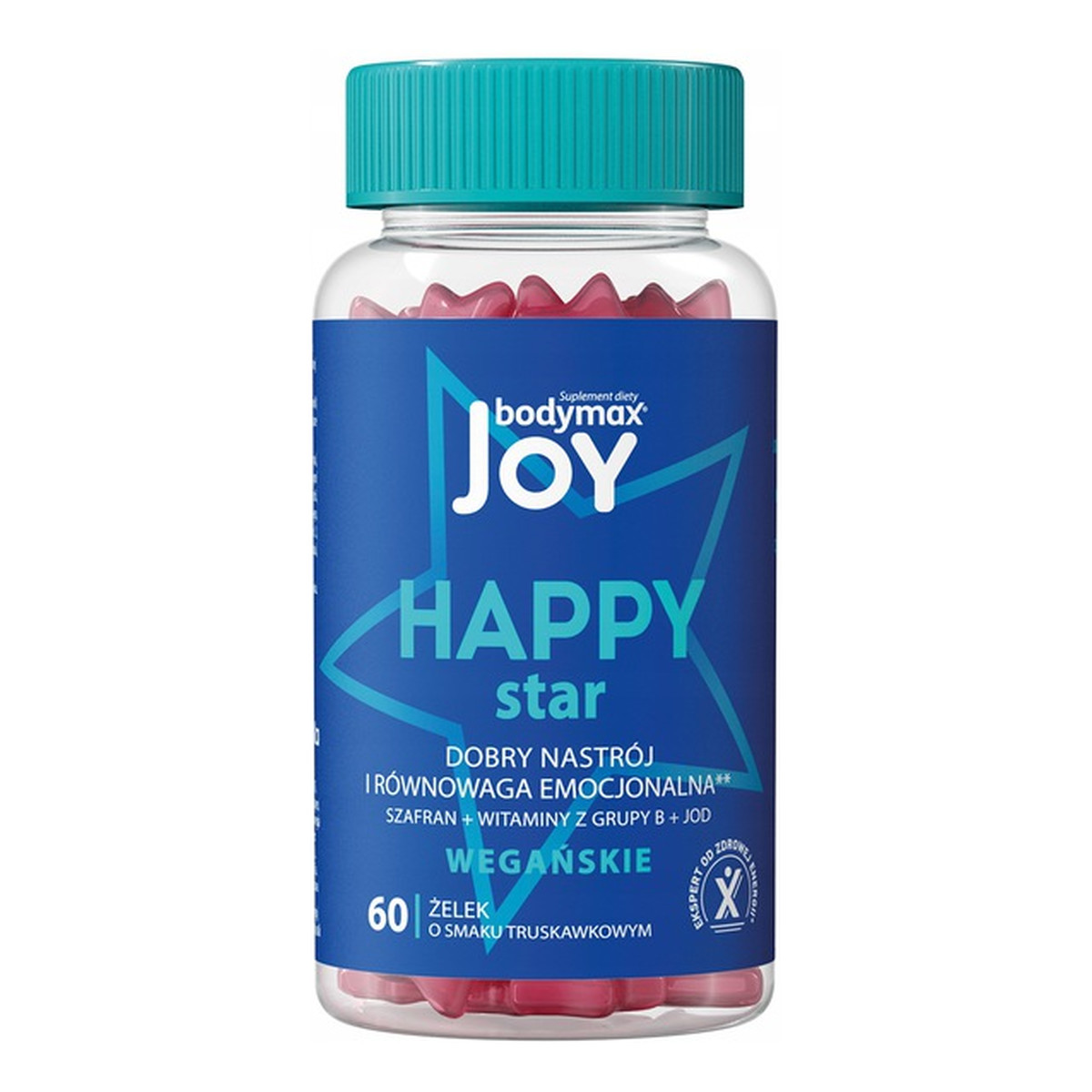 Bodymax Joy Happy Star dobry nastrój i równowaga emocjonalna suplement diety 60 Żelek o smaku truskawkowym