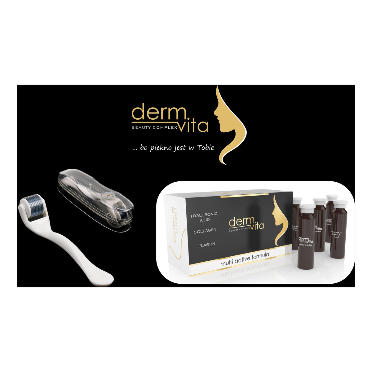 DermVita Multiaktywne Serum w Ampułkacht Do Twarzy, Szyi i Dekoltu+ DermaRoller Do Domowej Pielęgnacji Skóry