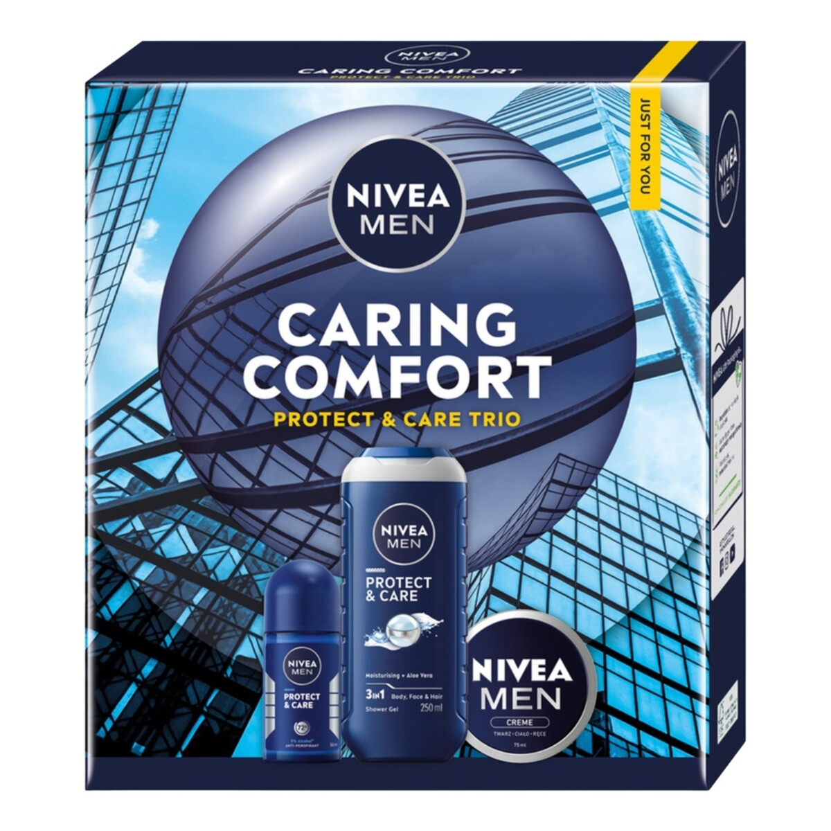 Nivea Men Caring Comfort Zestaw żel pod prysznic 3w1 250ml + antyperspirant roll-on 50ml + krem uniwersalny 100ml