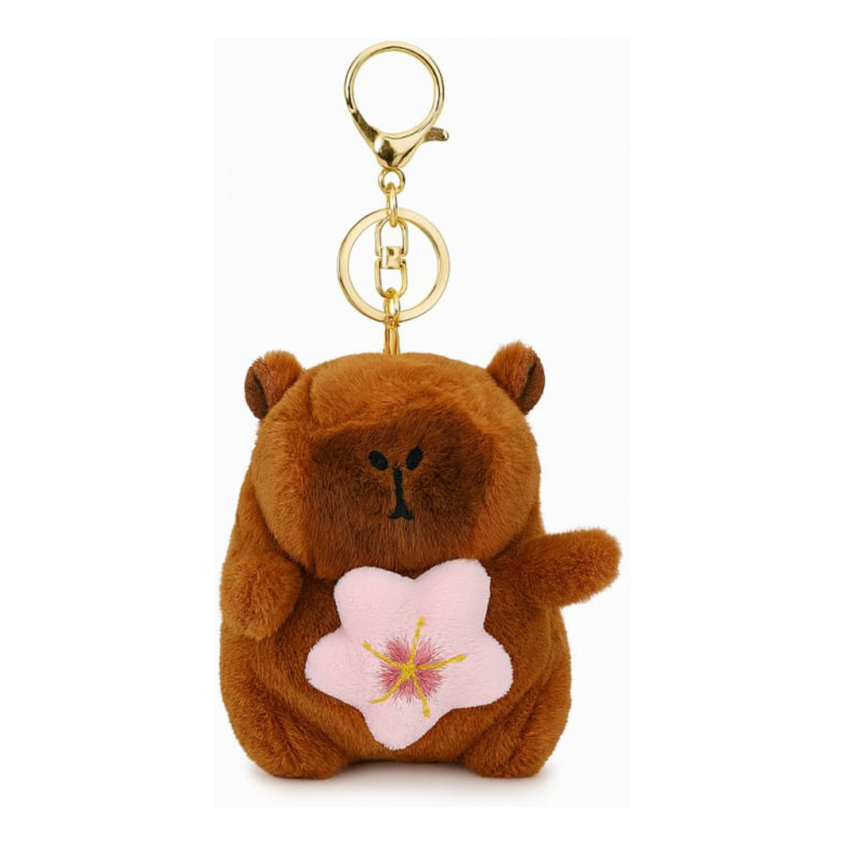 Ecarla Brelok do kluczy pluszowa puchata Kapibara z obrotowym kwiatkiem BRL385