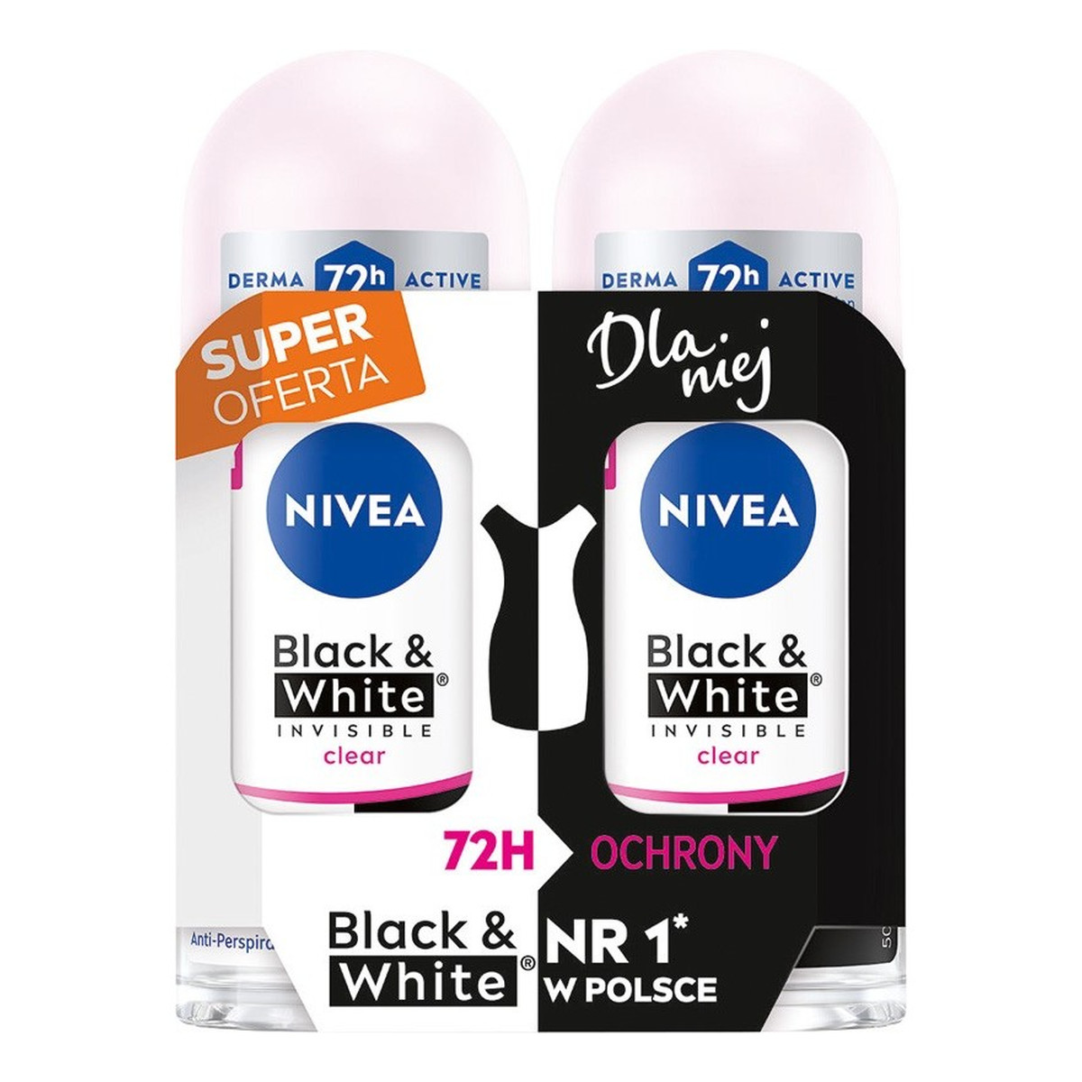 Nivea Black & White Antyperspirant damski w kulce duo Invisible Clear 2x50 ml