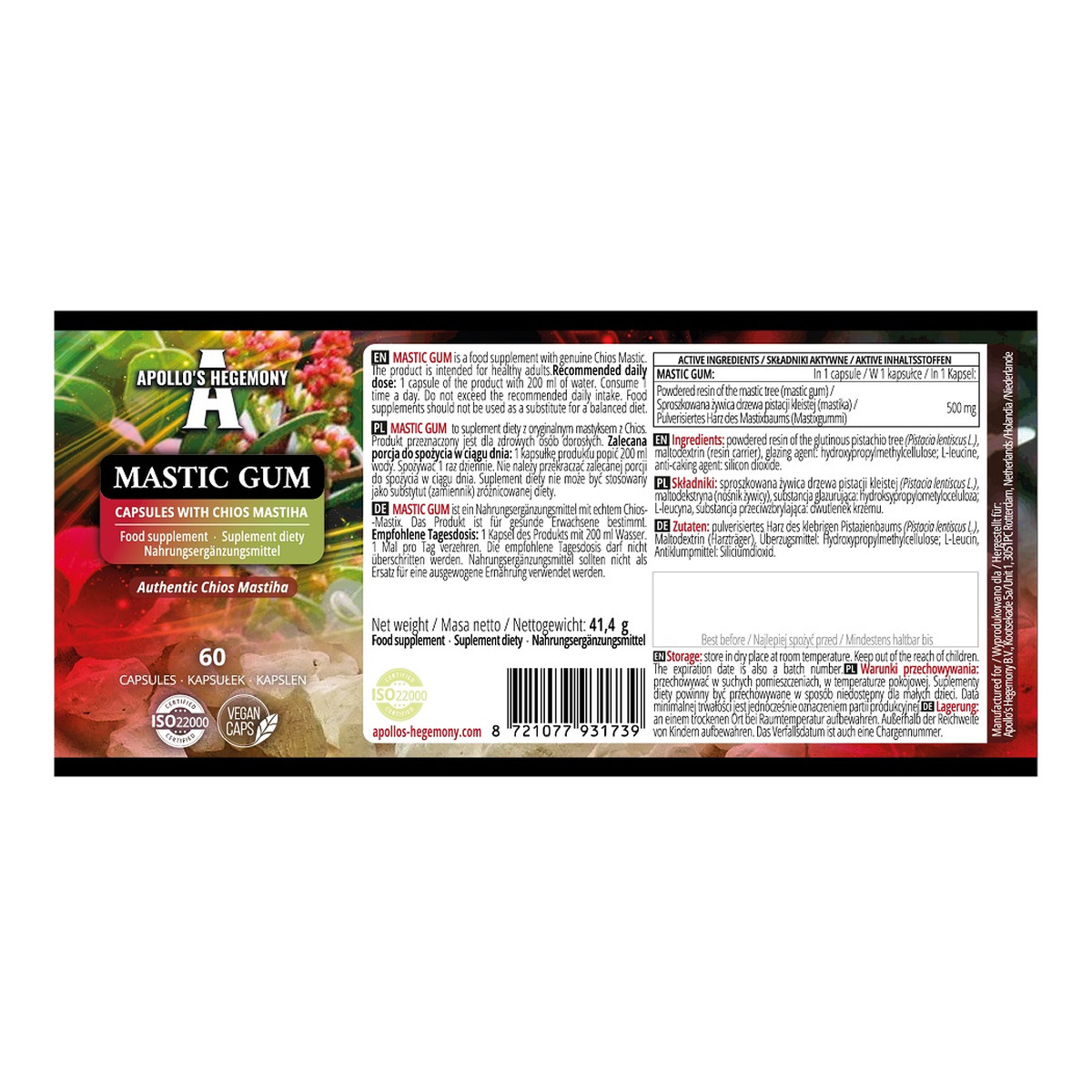 Apollo's Hegemony Mastic Gum suplement diety 60 Kapsułek