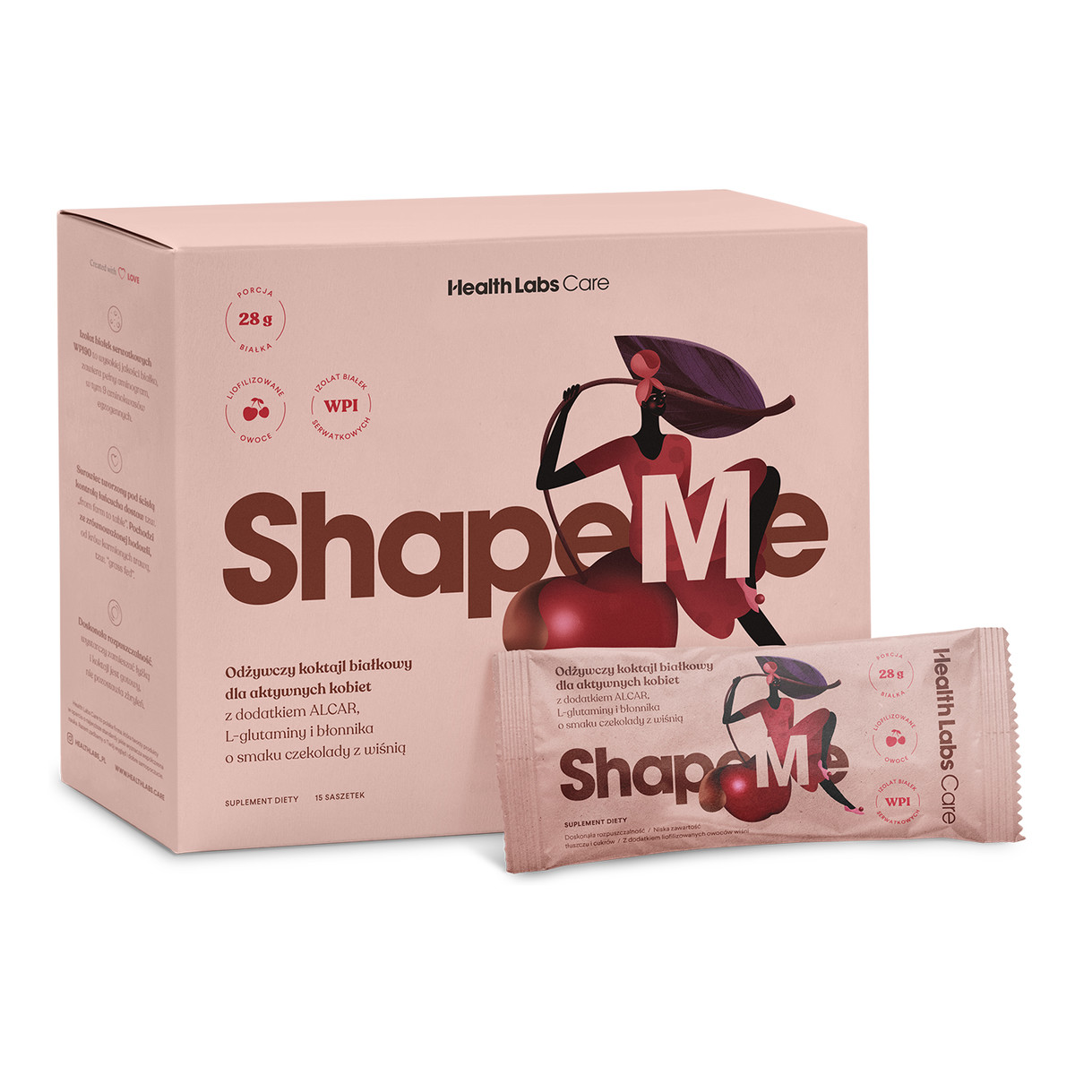 HealthLabs Shapeme odżywczy koktajl białkowy dla aktywnych kobiet suplement diety czekolada z wiśnią 15 saszetek