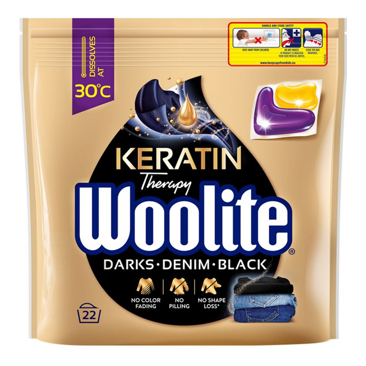 Woolite Keratin Therapy Kapsułki do prania Czerń Ciemne kolory & Jeans 22 prania 440g