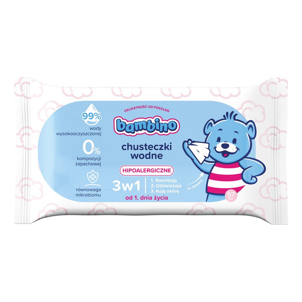 Bambino Bambino chusteczki wodne 3w1 hipoalergiczne 1 x 57 szt