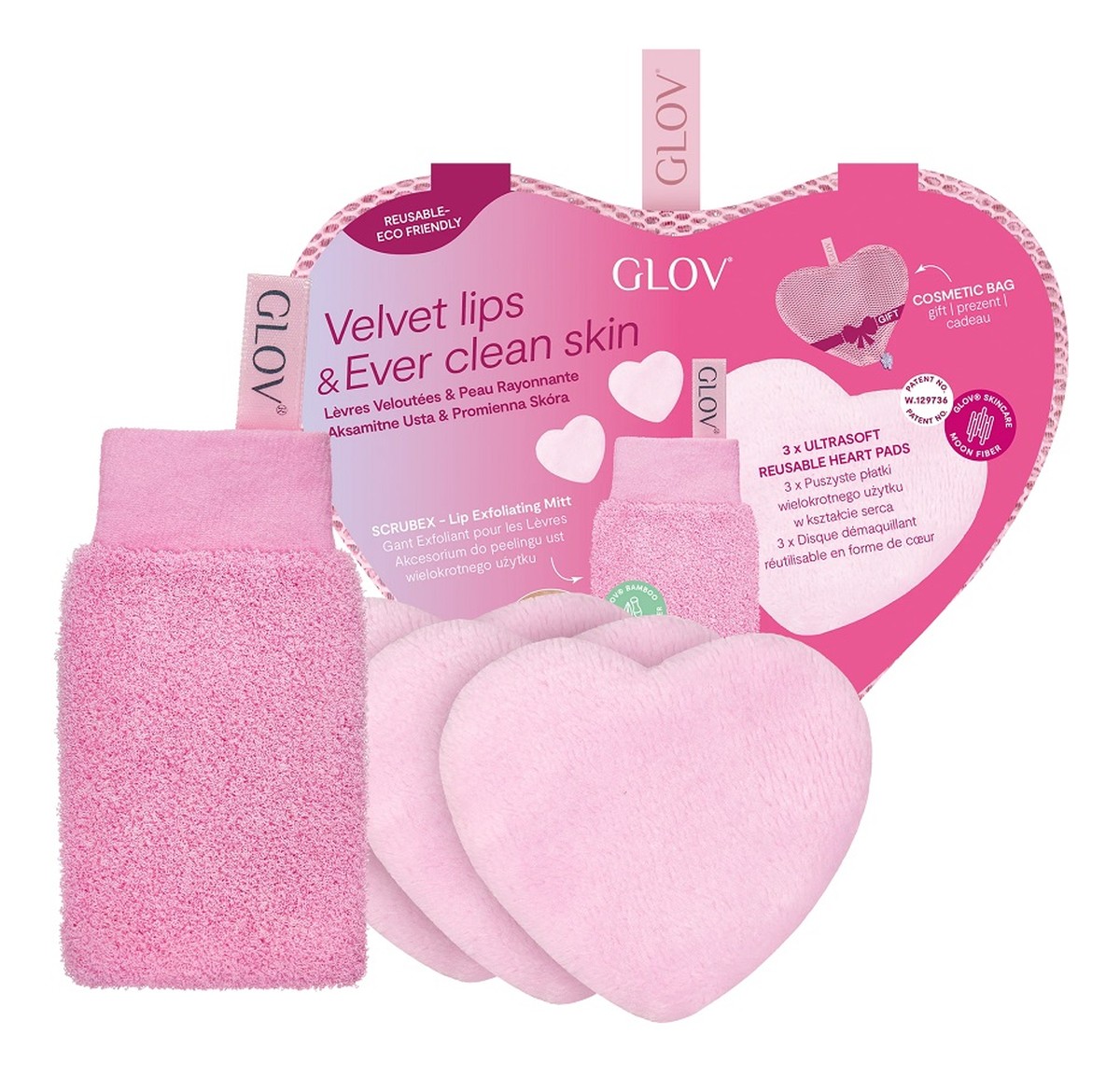 Zestaw rękawica do peelingu ust + wielorazowe płatki kosmetyczne w kształcie serca