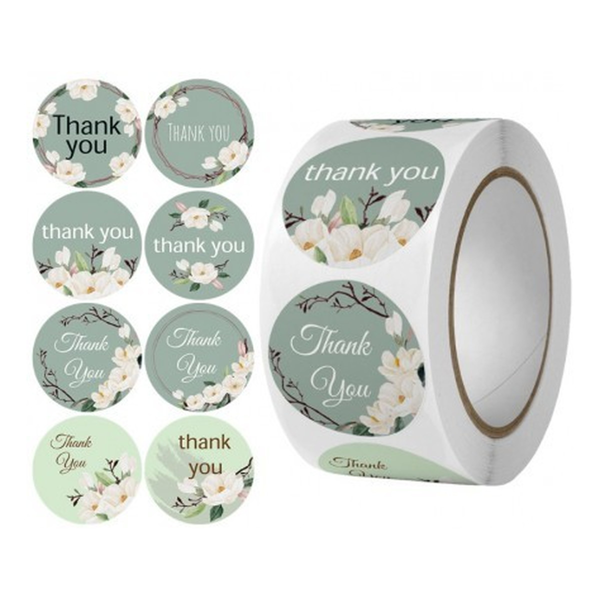 Ecarla Ozdobne naklejki na taśmie "thank you green" 25mm-1 rolka (500szt)