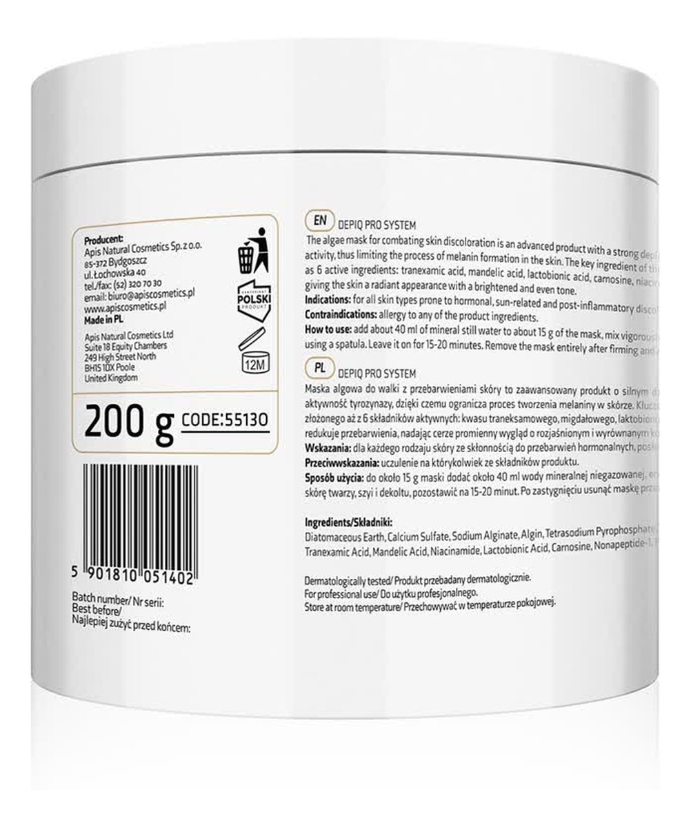 Depigmentująca maska algowa z alfa-arbutyną 1% i kompleksem rozjaśniającym 1%