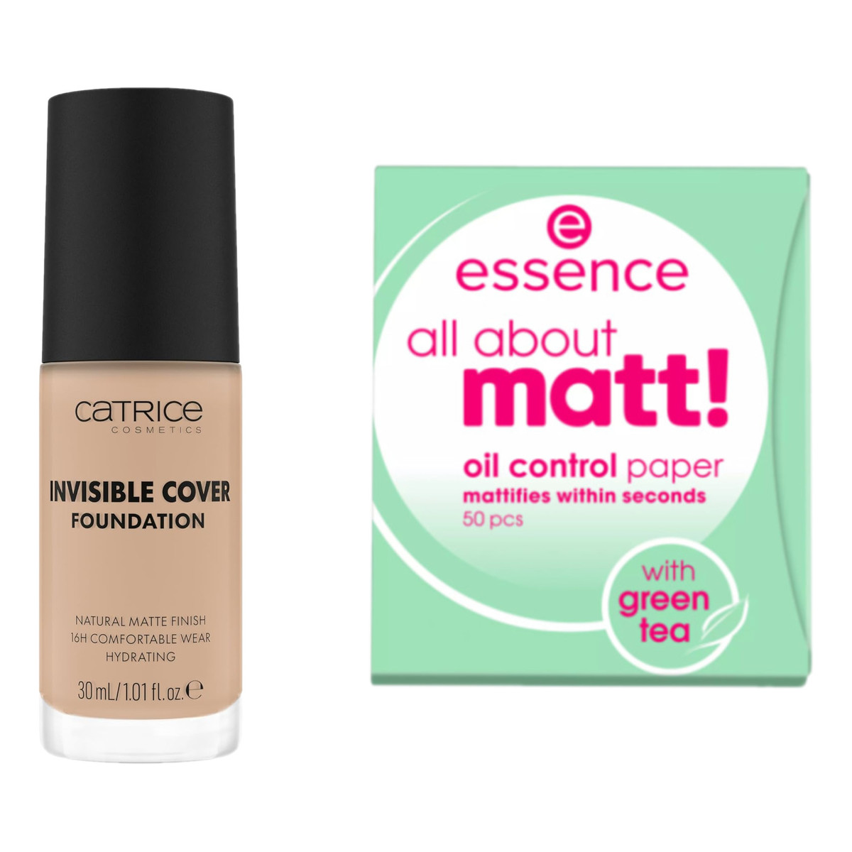 Catrice Invisible Cover Foundation Podkład matujący do twarzy 015W + Essence Bibułki matujące 50szt.