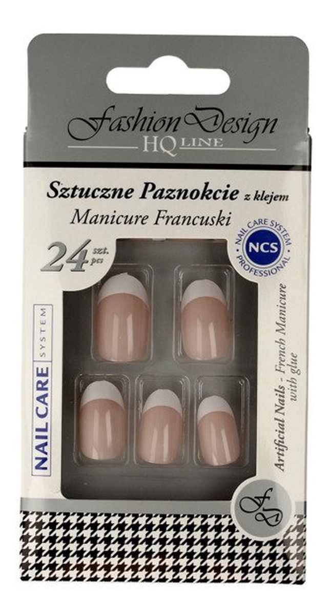 Sztuczne paznokcie z klejem - Manicure francuski (77951) 1op.-24szt