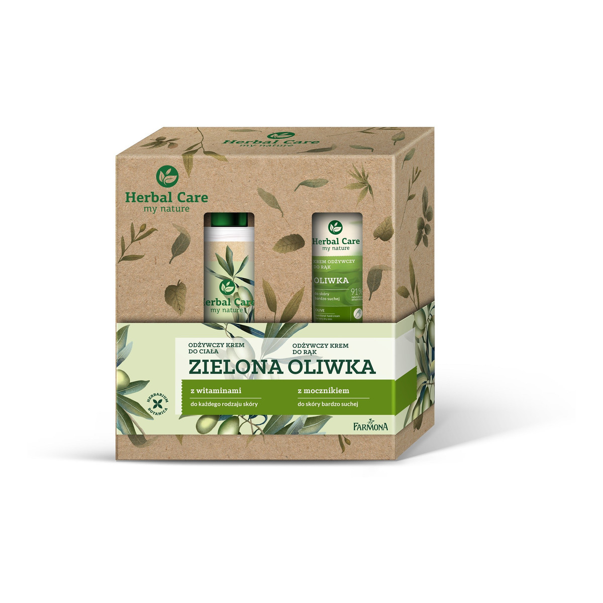 Farmona Herbal Care Zestaw prezentowy pielęgnacja ciała Zielona Oliwka: Krem odżywczy do ciała z witaminami 400ml + Krem odżywczy do rąk 100ml 500ml