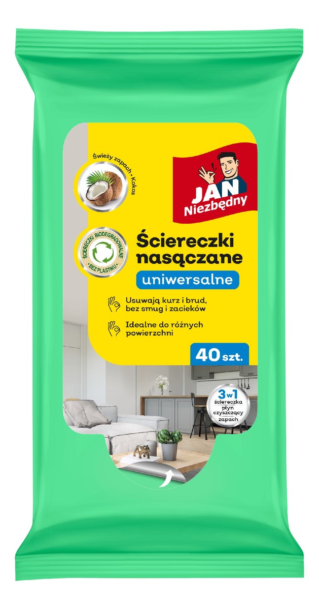 Ściereczki nasączane uniwersalne 3w1 1op.-40 sztuk