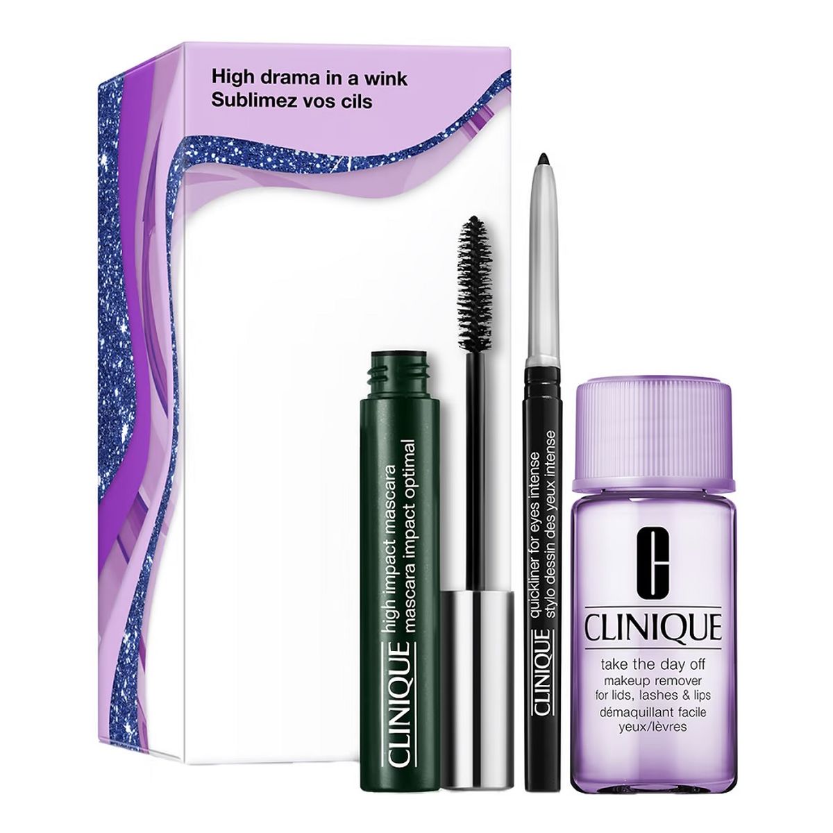 Clinique Zestaw High Drama In A Wink High Impact Mascara Black 7ml + Quickliner For Eyes Intense + Makeup Remover