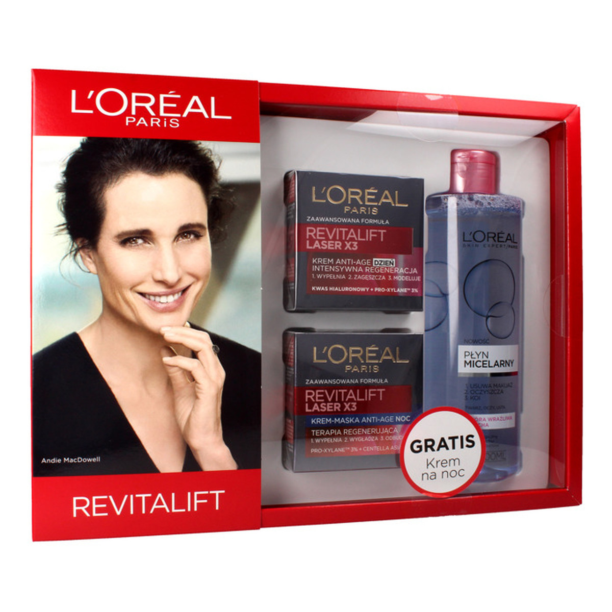 L'Oreal Paris Revitalift Laser X3 Zestaw prezentowy krem na dzień + krem na noc + płyn micelarny