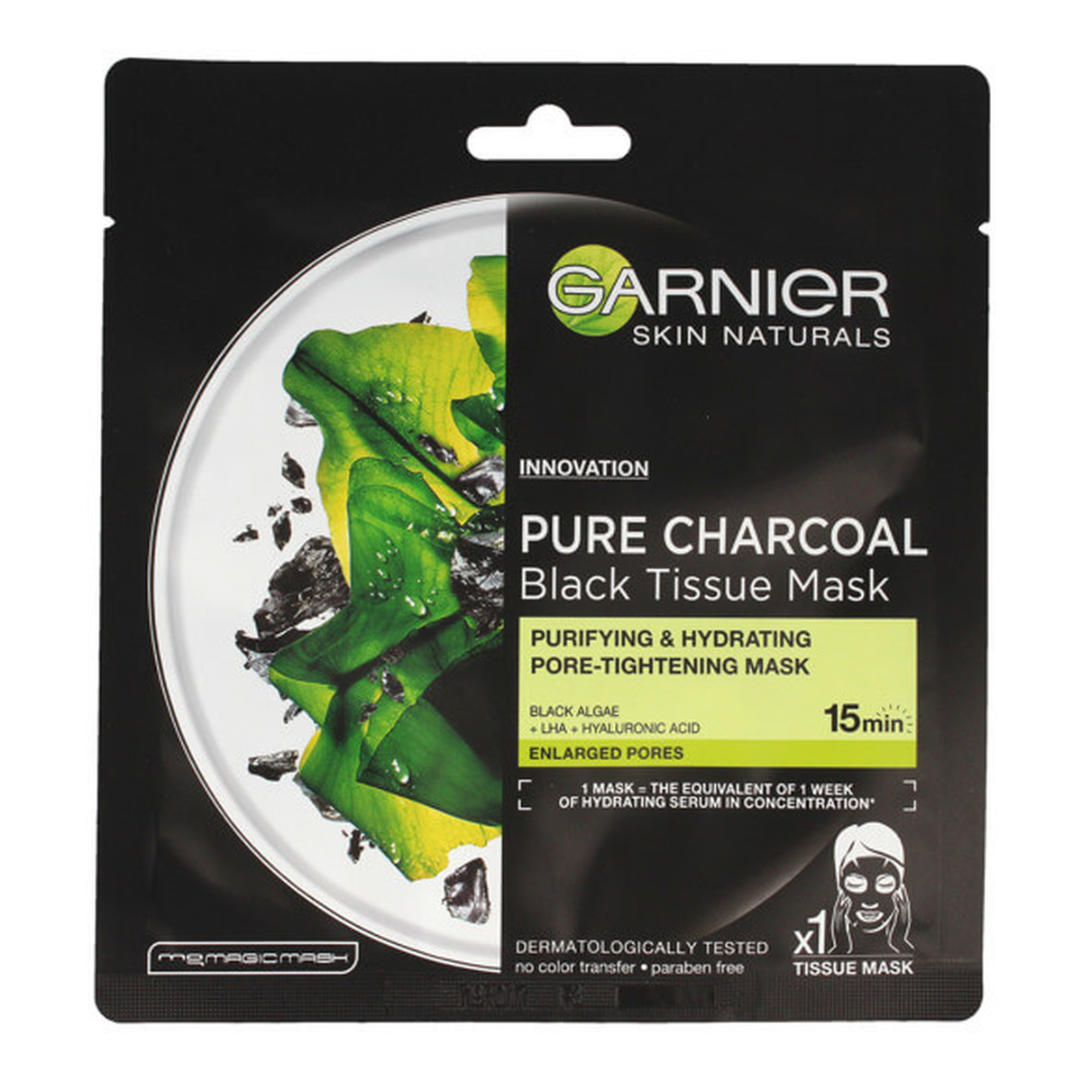 Garnier Skin Naturals Pure Charcoal maska w płacie Black Tissue Czarna Alga 28g