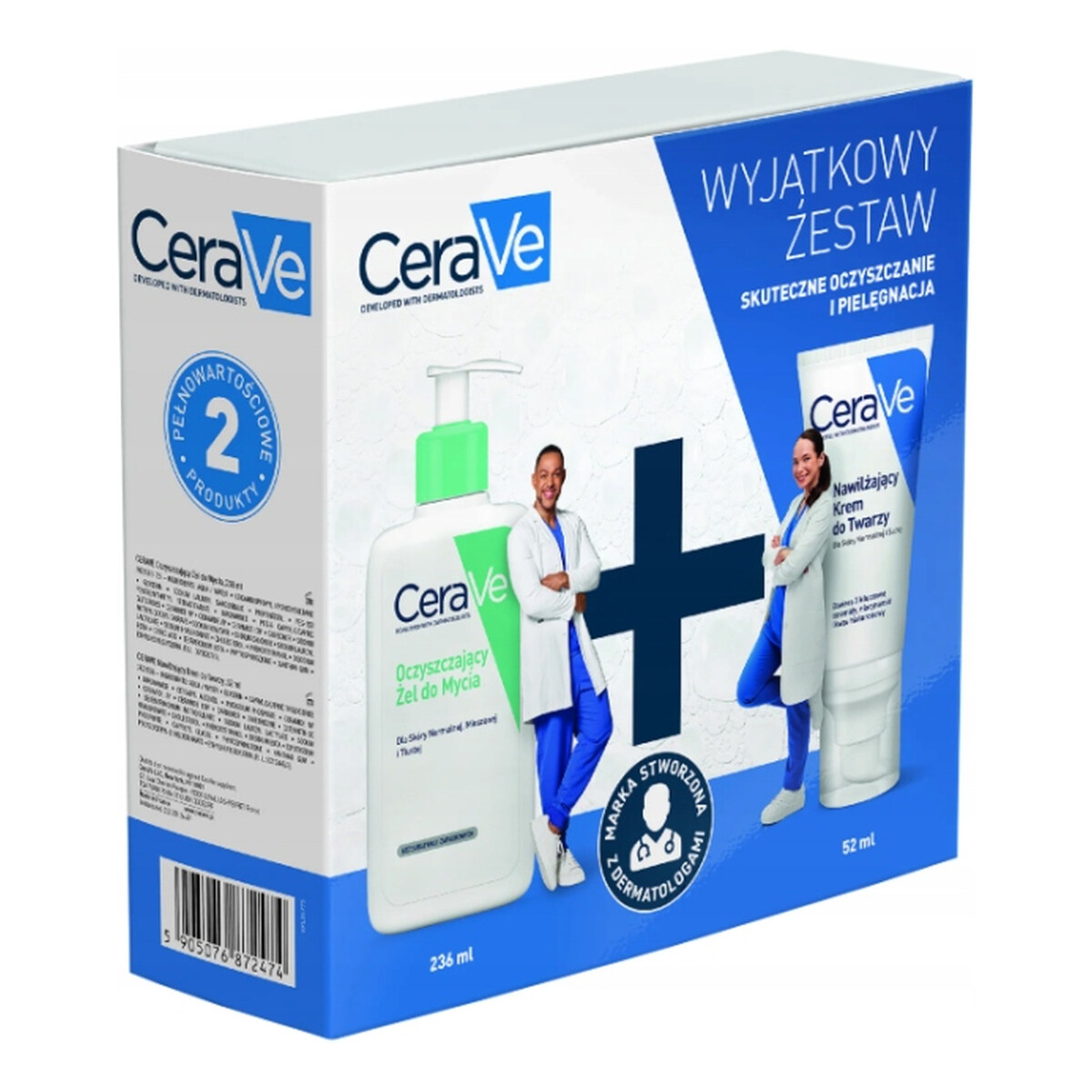 CeraVe Zestaw oczyszczający żel do mycia 236ml + nawilżający krem do twarzy 52ml