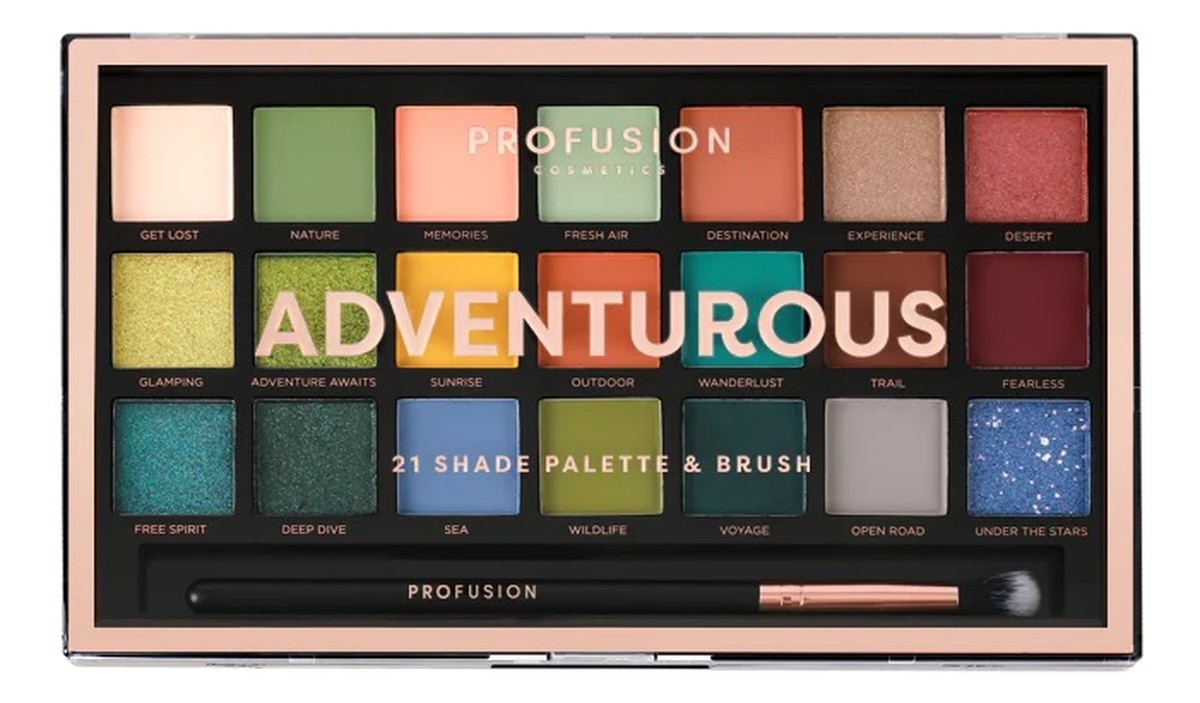 Adventurous eyeshadow palette paleta 21 cieni do powiek z pędzelkiem