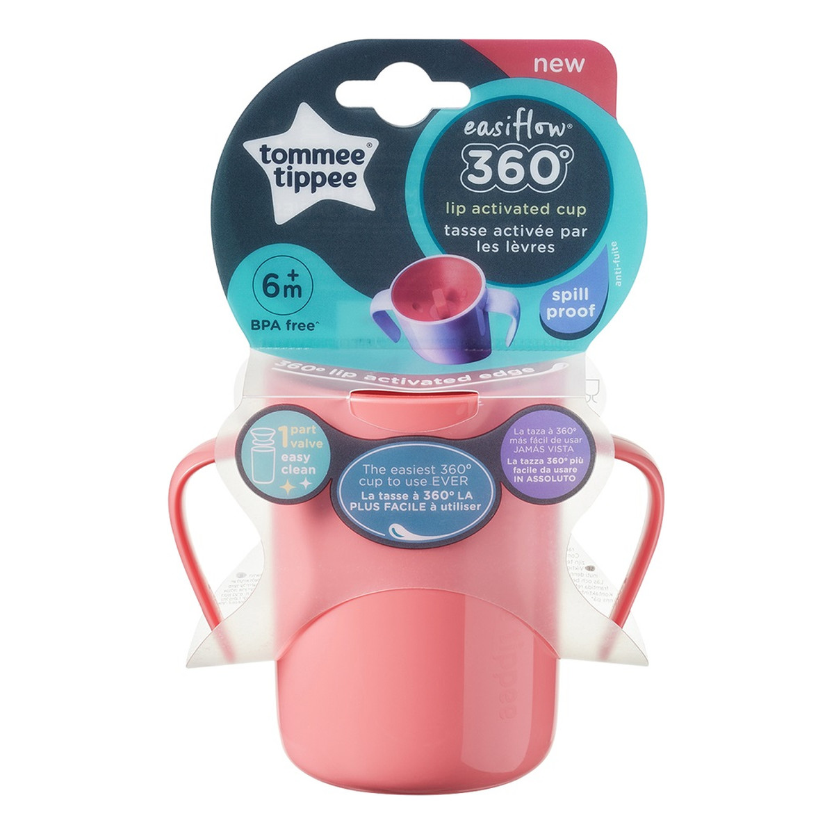 Tommee Tippee Easiflow 360° kubek z uchwytami 6m+ różowy 200ml