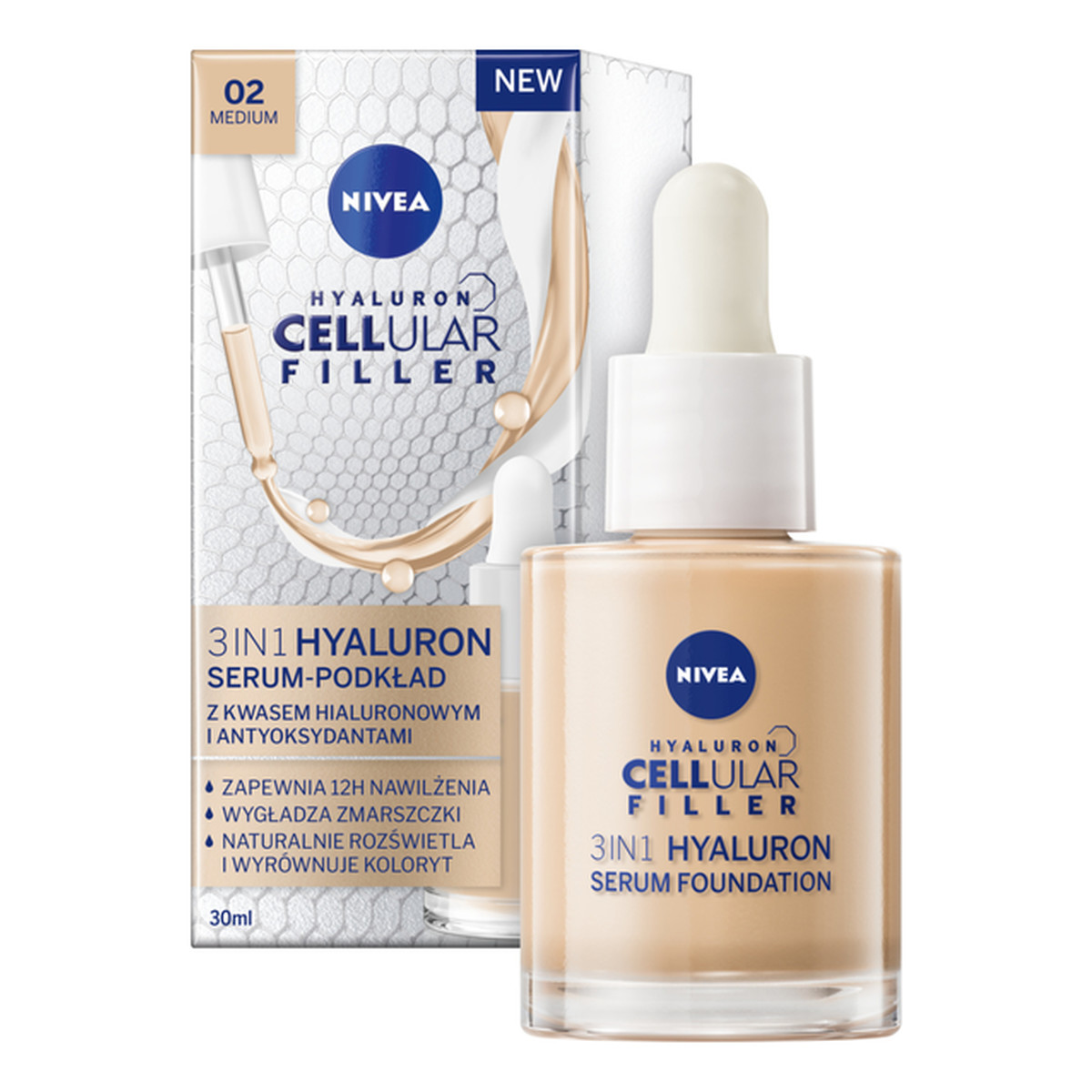 Nivea Cellular Filler Hyaluron Serum Foundation podkład do twarzy 3in1 30ml