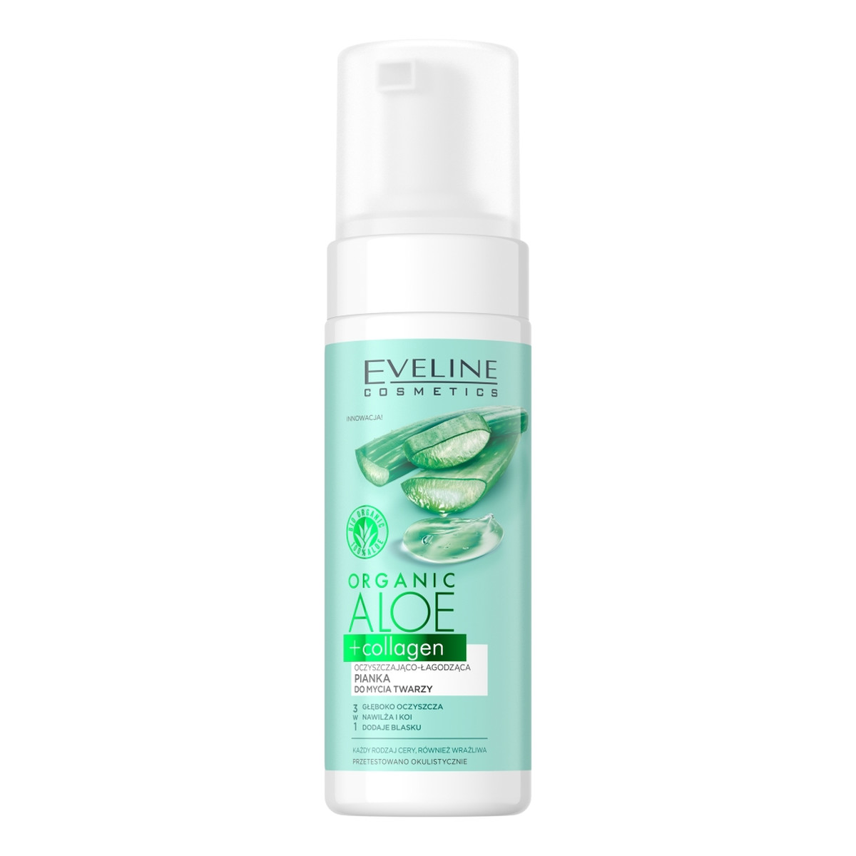 Eveline Organic aloe + collagen oczyszczająco-łagodząca pianka do mycia twarzy 3w1
