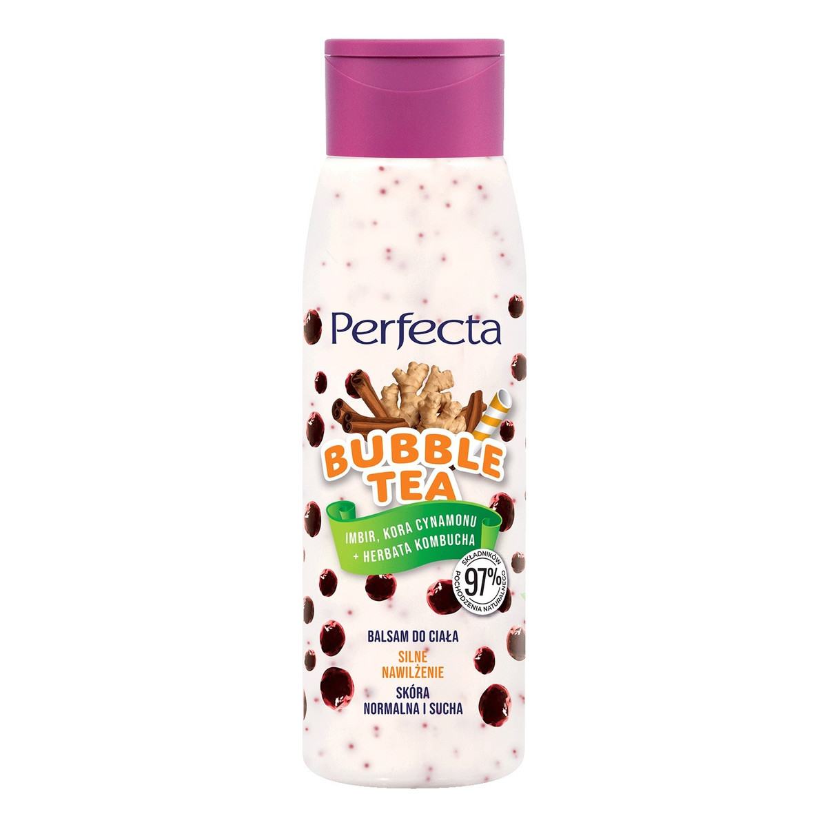 Perfecta Bubble Tea Balsam do ciała Silne Nawilżenie - Imbir Kora Cynamonu i Herbata Kombucha 400ml