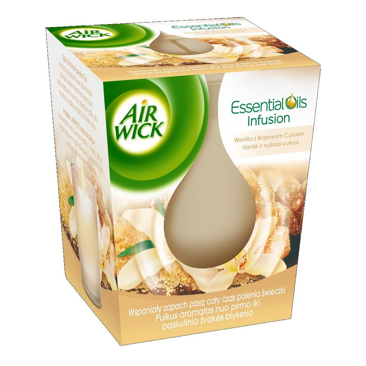 Air Wick Essential Oils Infusion świeczka zapachowa Wanilia z Brązowym Cukrem 105g