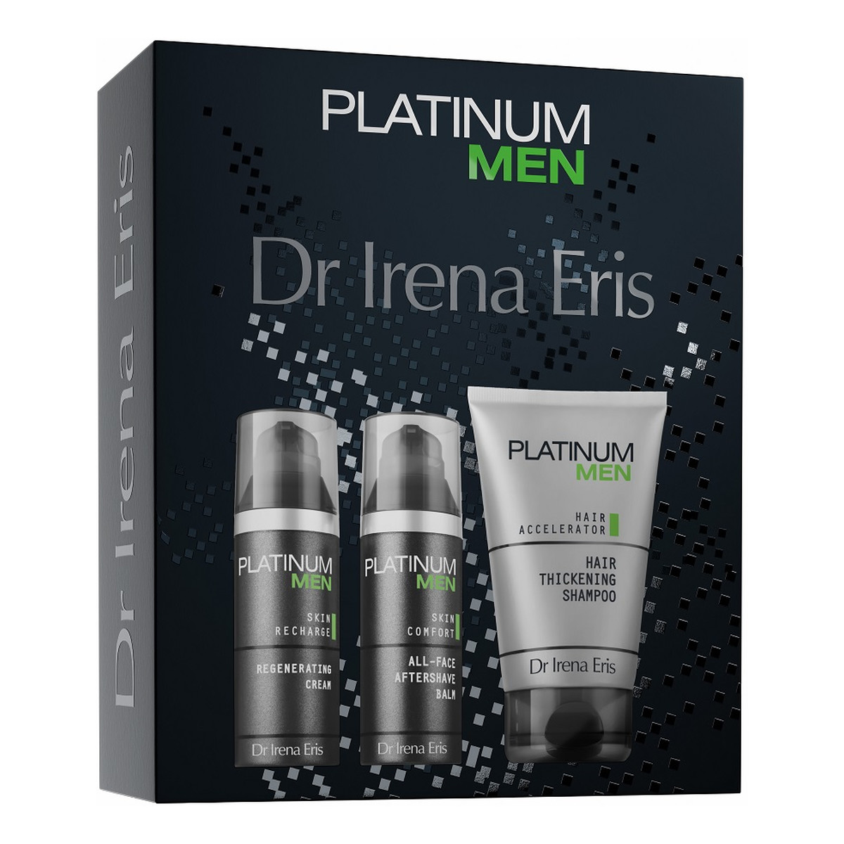 Dr Irena Eris Platinum Men Zestaw nawilżający balsam po goleniu 50ml + krem regenerujący do twarzy na dzień i na noc 50ml + szampon zagęszczający włosy 125ml