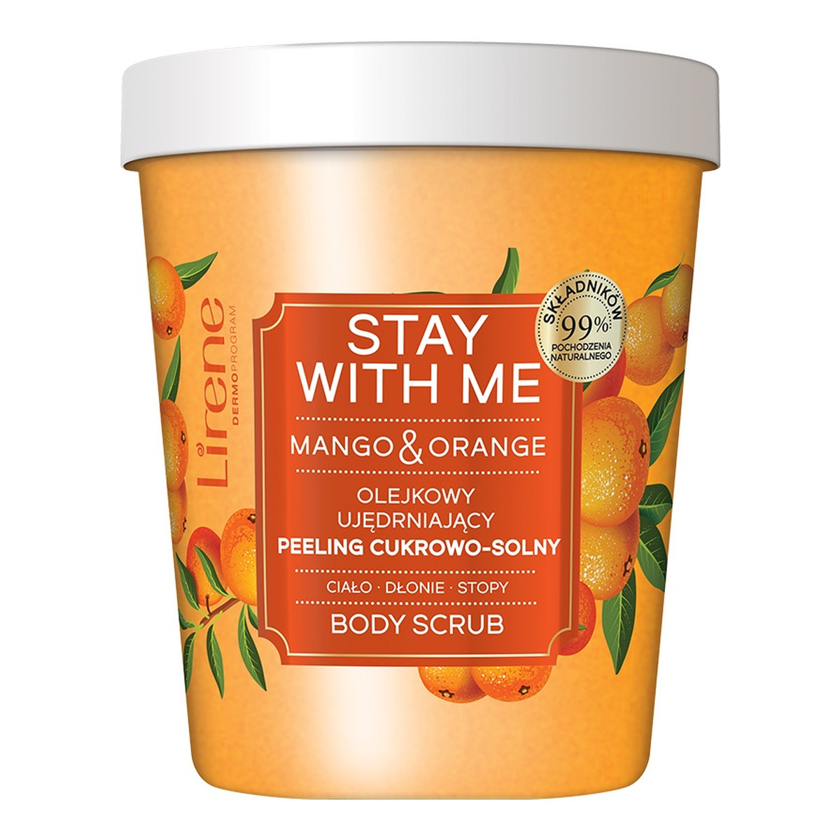 Lirene Stay With Me olejkowy ujędrniający peeling cukrowo-solny Mango & Orange 200g