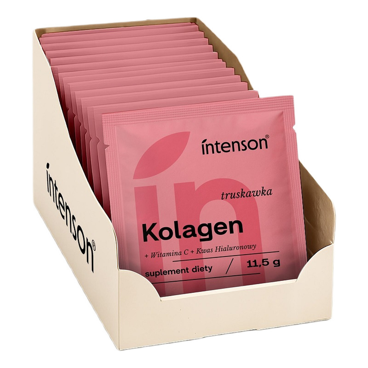 Intenson Kolagen + Witamina C + Kwas Hialuronowy suplement diety Truskawka 20x11.5g