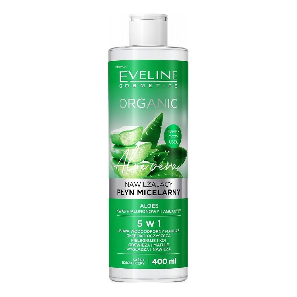 Eveline Organic aloe vera nawilżający płyn micelarny 5w1 do każdego rodzaju cery aloes 400ml