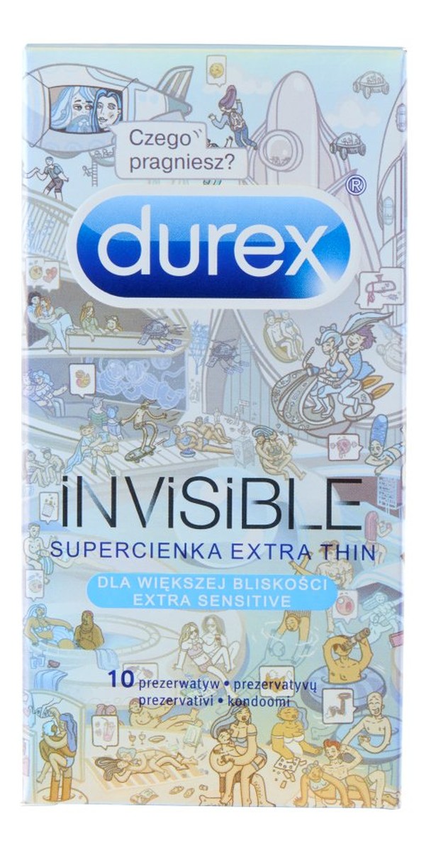 Prezerwatywy invisible supercienka extra thin dla większej bliskości 10 szt extra sensitive emoji