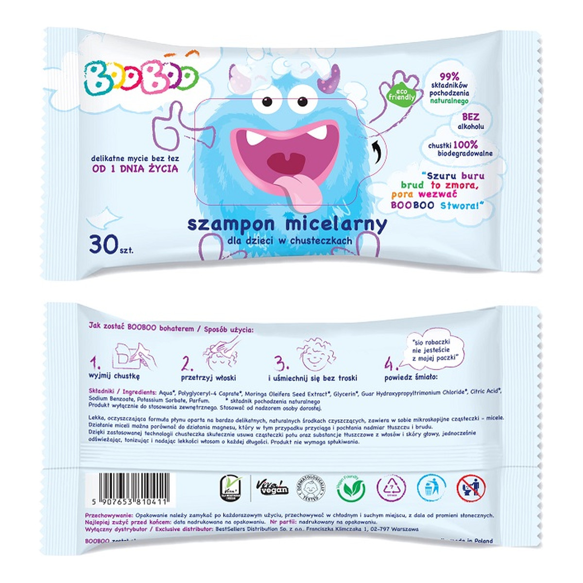 BooBoo Szampon micelarny dla dzieci w chusteczkach 30szt