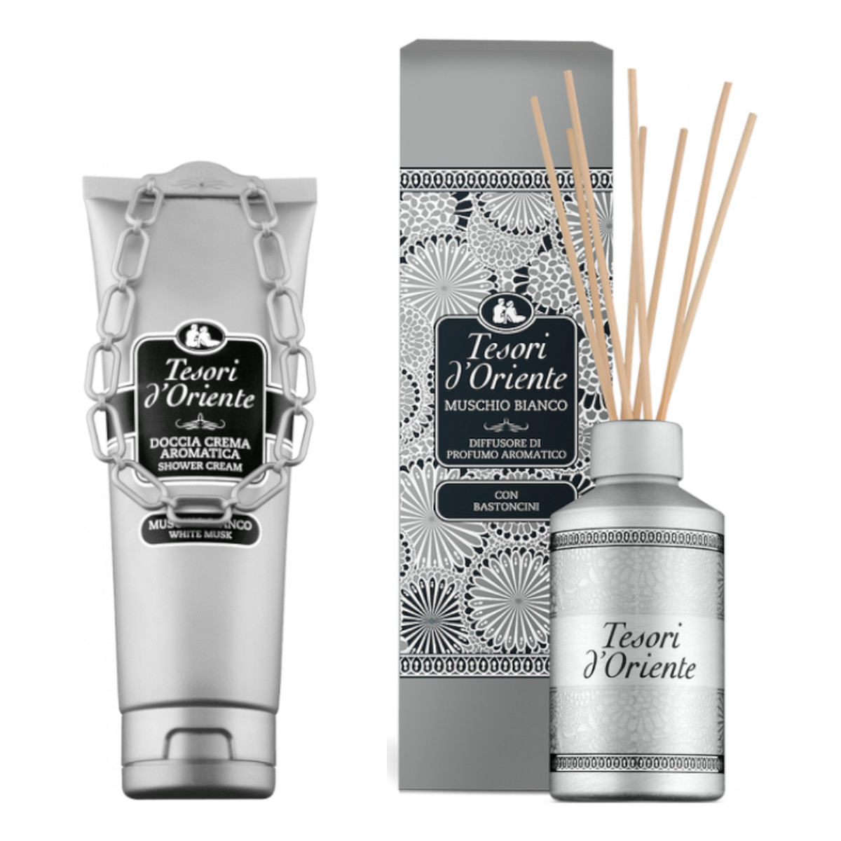 Tesori d'Oriente White Musk Zestaw żel pod prysznic + dyfuzor zapachu Białe Piżmo