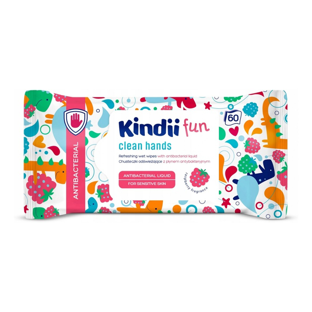 Kindii Fun Antibacterial chusteczki odświeżające z płynem antybakteryjnym 60szt