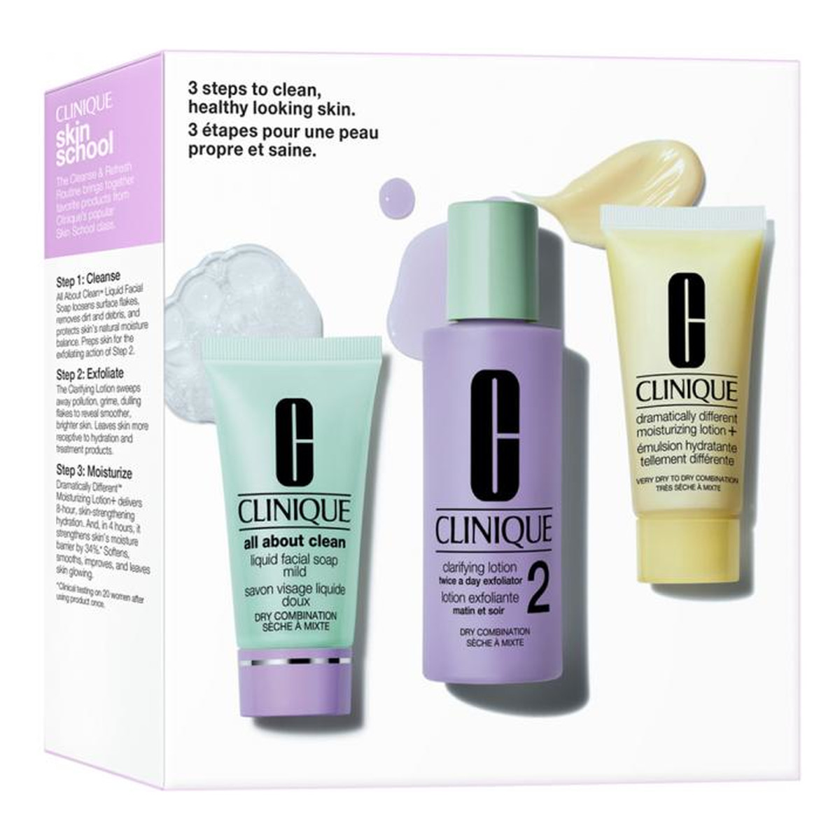 Clinique All About Clean Mydło do twarzy 30 ml + woda do twarzy 60 ml + płyn do twarzy 30ml